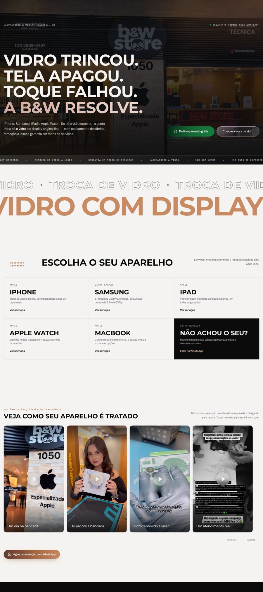 Página do site B&W Store · Melhor de BH